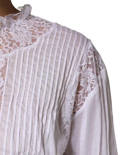 Dolce &amp; Gabbana White Cotton Floral Lace Long Sleeves Top