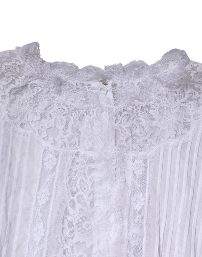 Dolce &amp; Gabbana White Cotton Floral Lace Long Sleeves Top