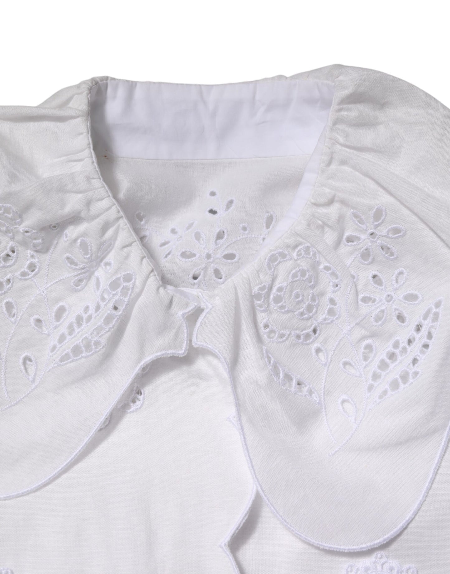Dolce &amp; Gabbana White Ruffled Lace Embellished Blouse Top