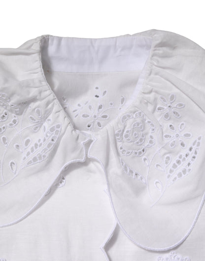 Dolce &amp; Gabbana White Ruffled Lace Embellished Blouse Top