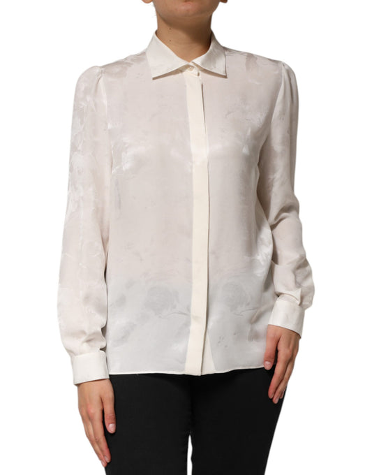 Dolce &amp; Gabbana White Silk Long Sleeves Collared Shirt Top