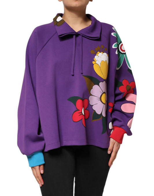 Dolce &amp; Gabbana Purple Floral Print Cotton Long Sleeves Top