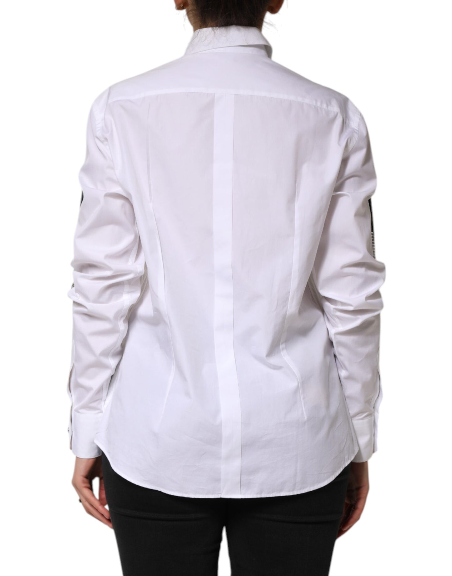 Dolce &amp; Gabbana White Crystal Embellished Collared Shirt Top