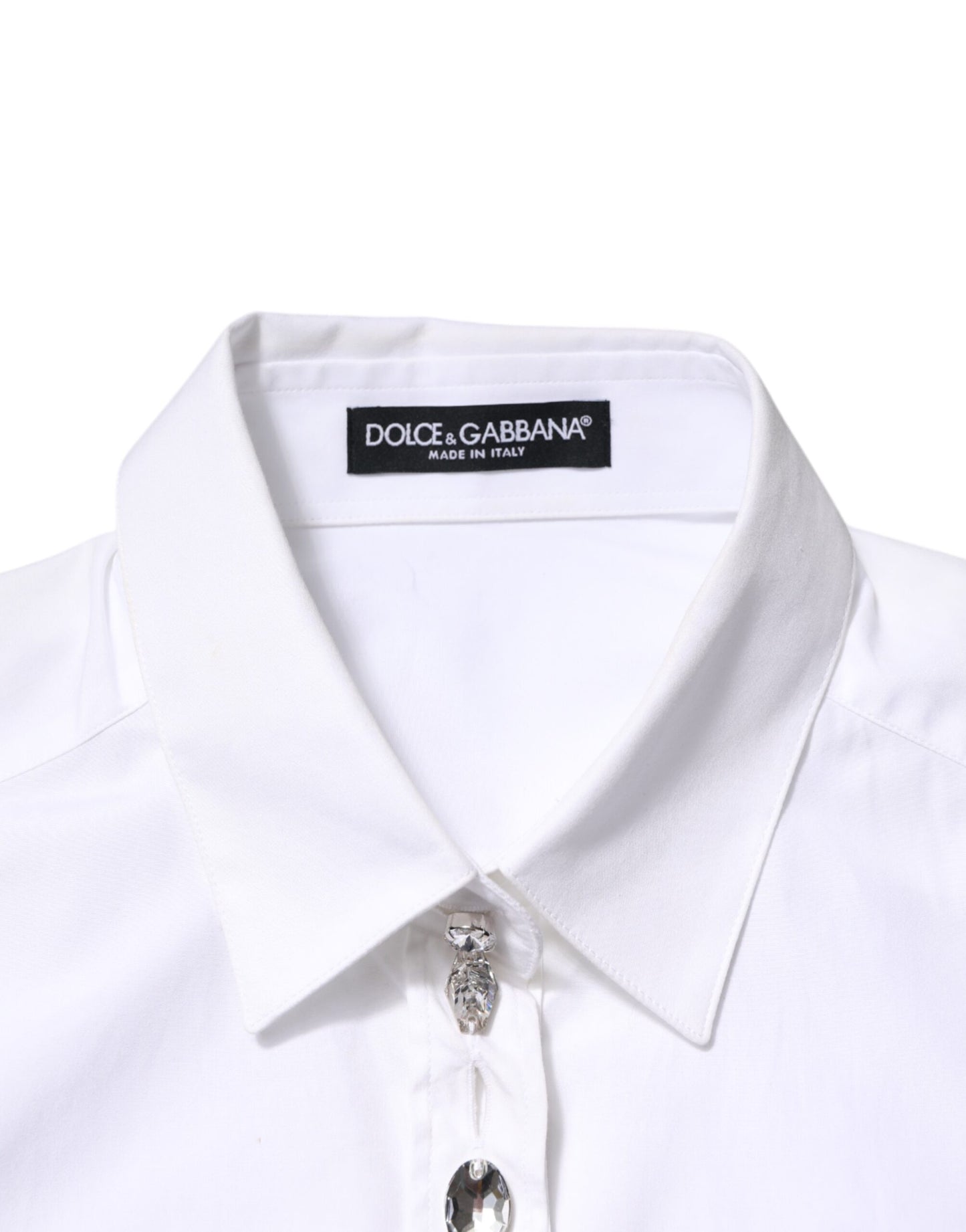Dolce &amp; Gabbana White Crystal Embellished Collared Shirt Top