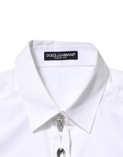 Dolce &amp; Gabbana White Crystal Embellished Collared Shirt Top