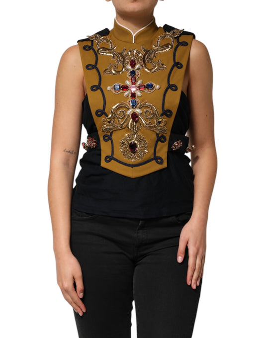 Dolce &amp; Gabbana Yellow Crystal Cross Runway Vest Jacket Top