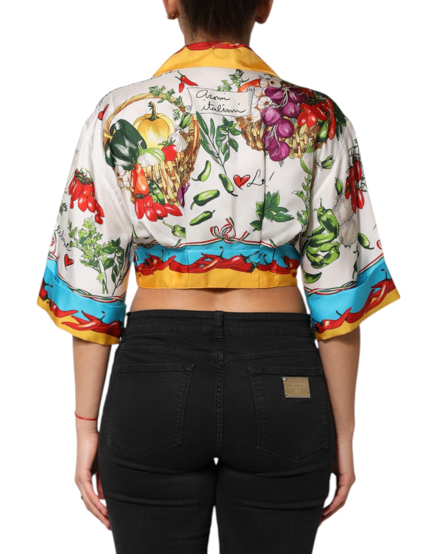 Dolce &amp; Gabbana Multicolor Chili Silk Cropped Blouse Top