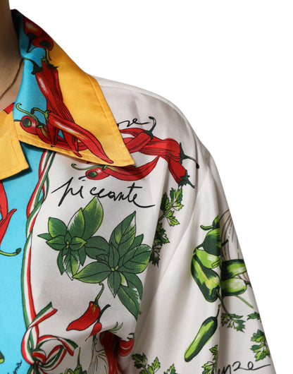 Dolce &amp; Gabbana Multicolor Chili Silk Cropped Blouse Top