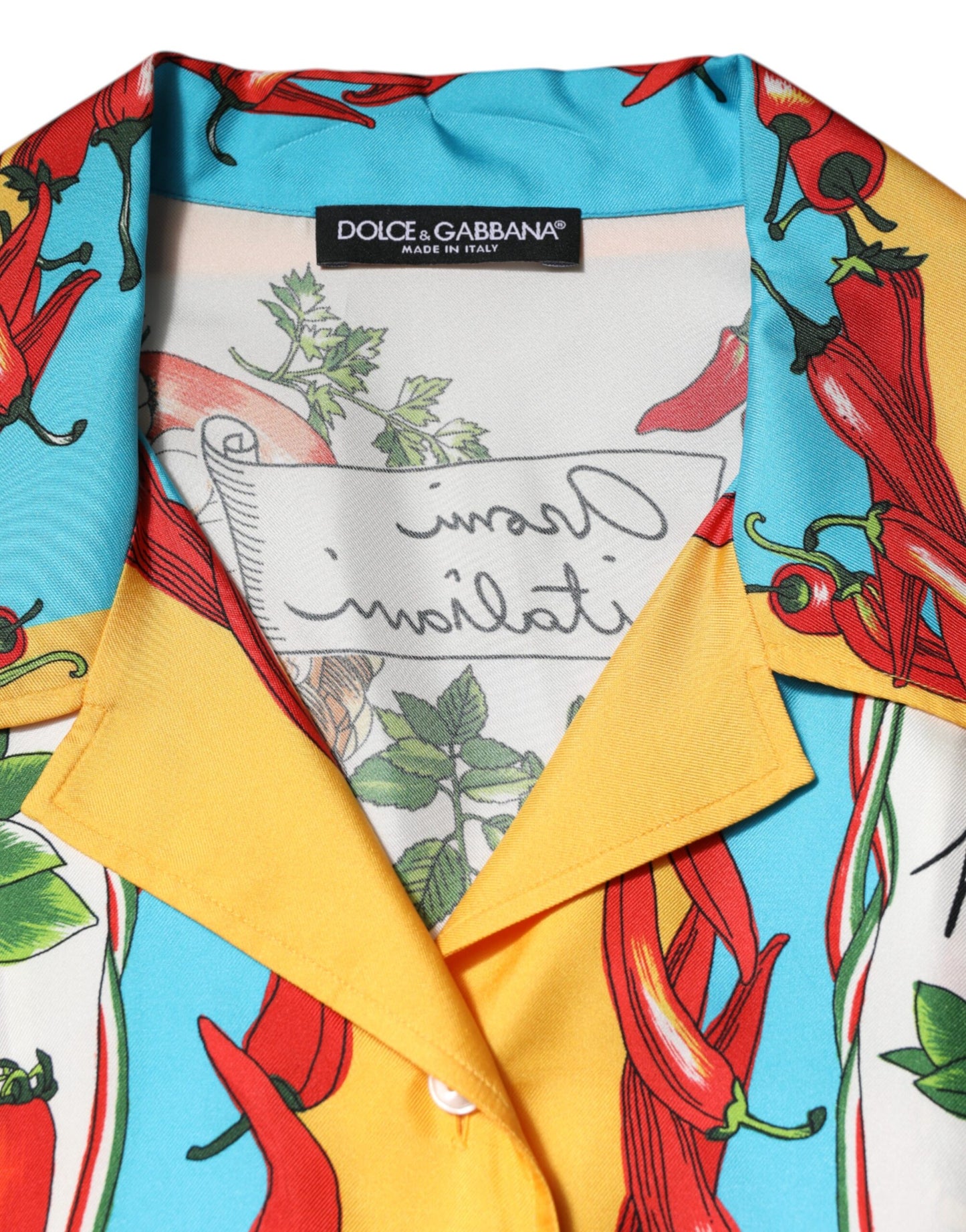 Dolce &amp; Gabbana Multicolor Chili Silk Cropped Blouse Top