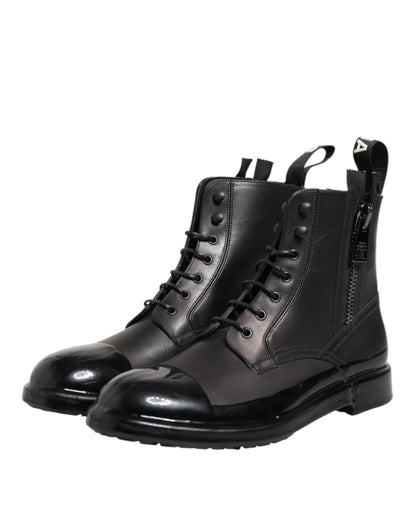 Dolce & Gabbana Brown Black Lace Up Mid Calf Men Boots Shoes by Dolce & Gabbana