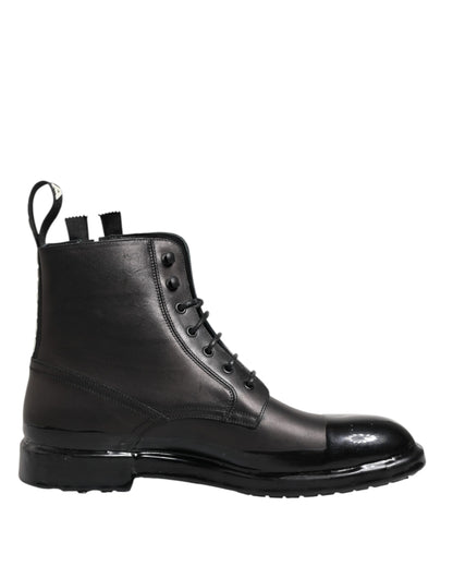 Dolce & Gabbana Brown Black Lace Up Mid Calf Men Boots Shoes by Dolce & Gabbana