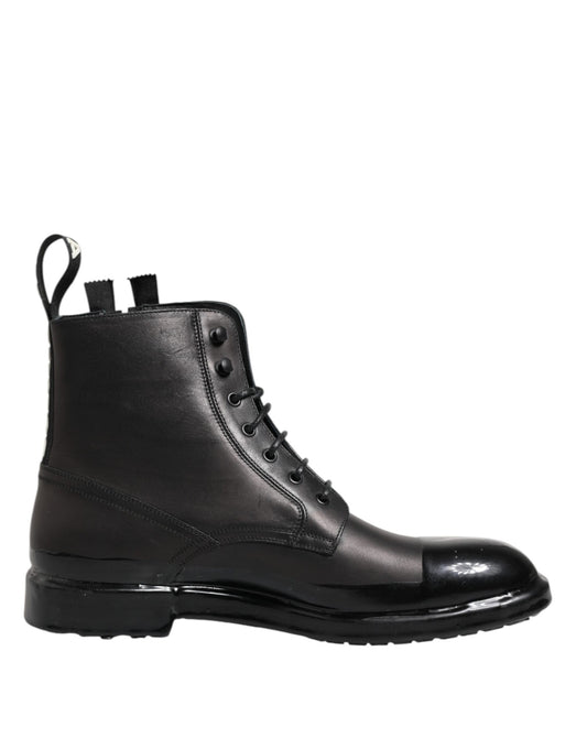 Dolce & Gabbana Brown Black Lace Up Mid Calf Men Boots Shoes by Dolce & Gabbana