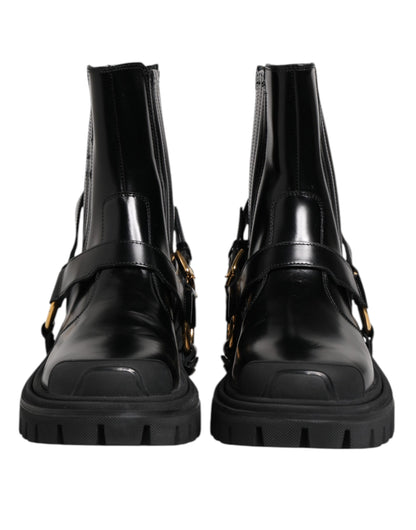 Dolce & Gabbana Black Leather Chelsea Men Short Boots Shoes by Dolce & Gabbana