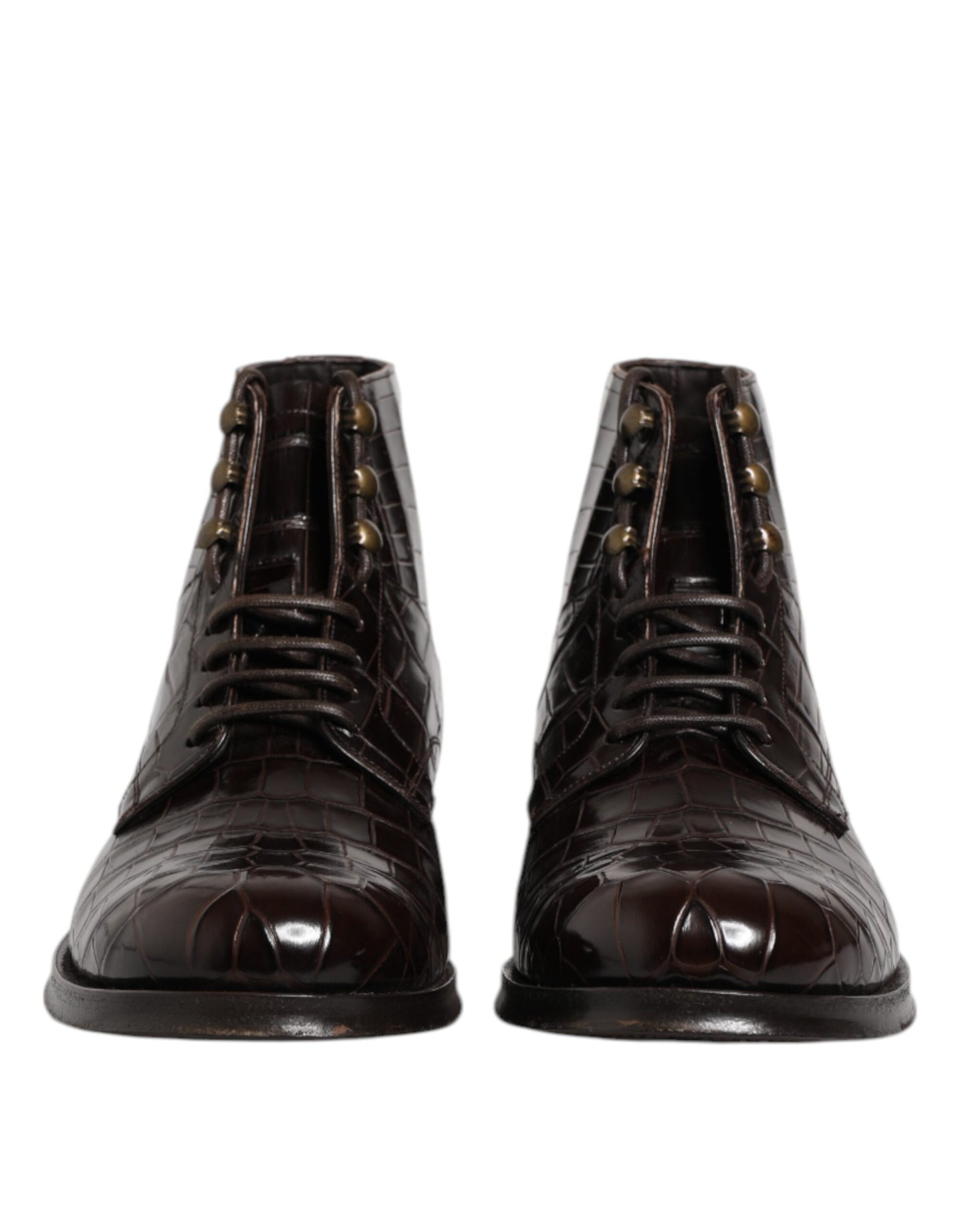 Dolce & Gabbana Dark Brown Leather Lace Up Short Boots Shoes by Dolce & Gabbana