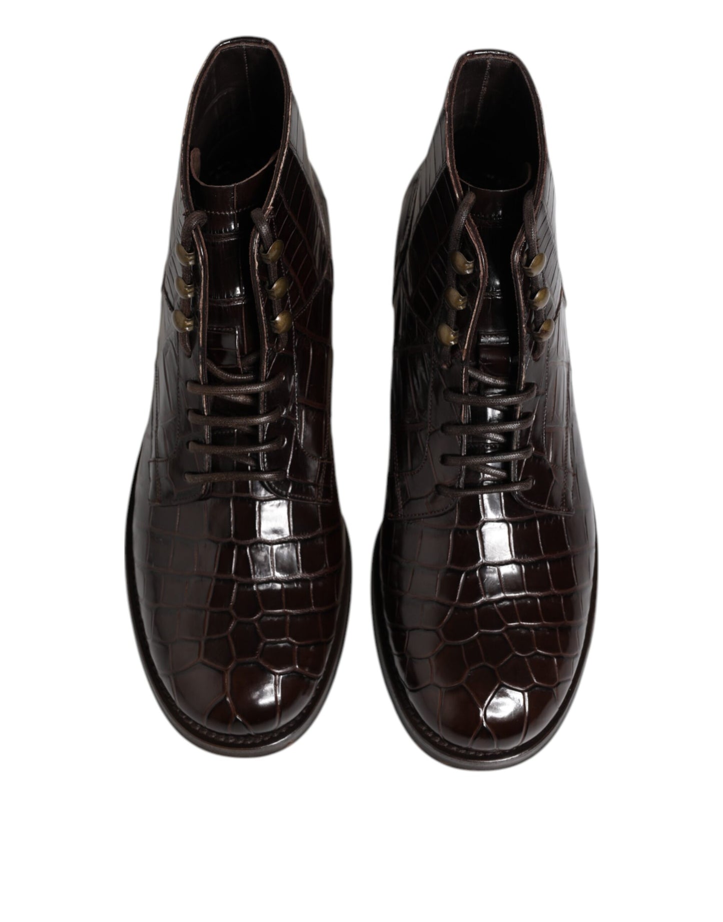 Dolce & Gabbana Dark Brown Leather Lace Up Short Boots Shoes by Dolce & Gabbana