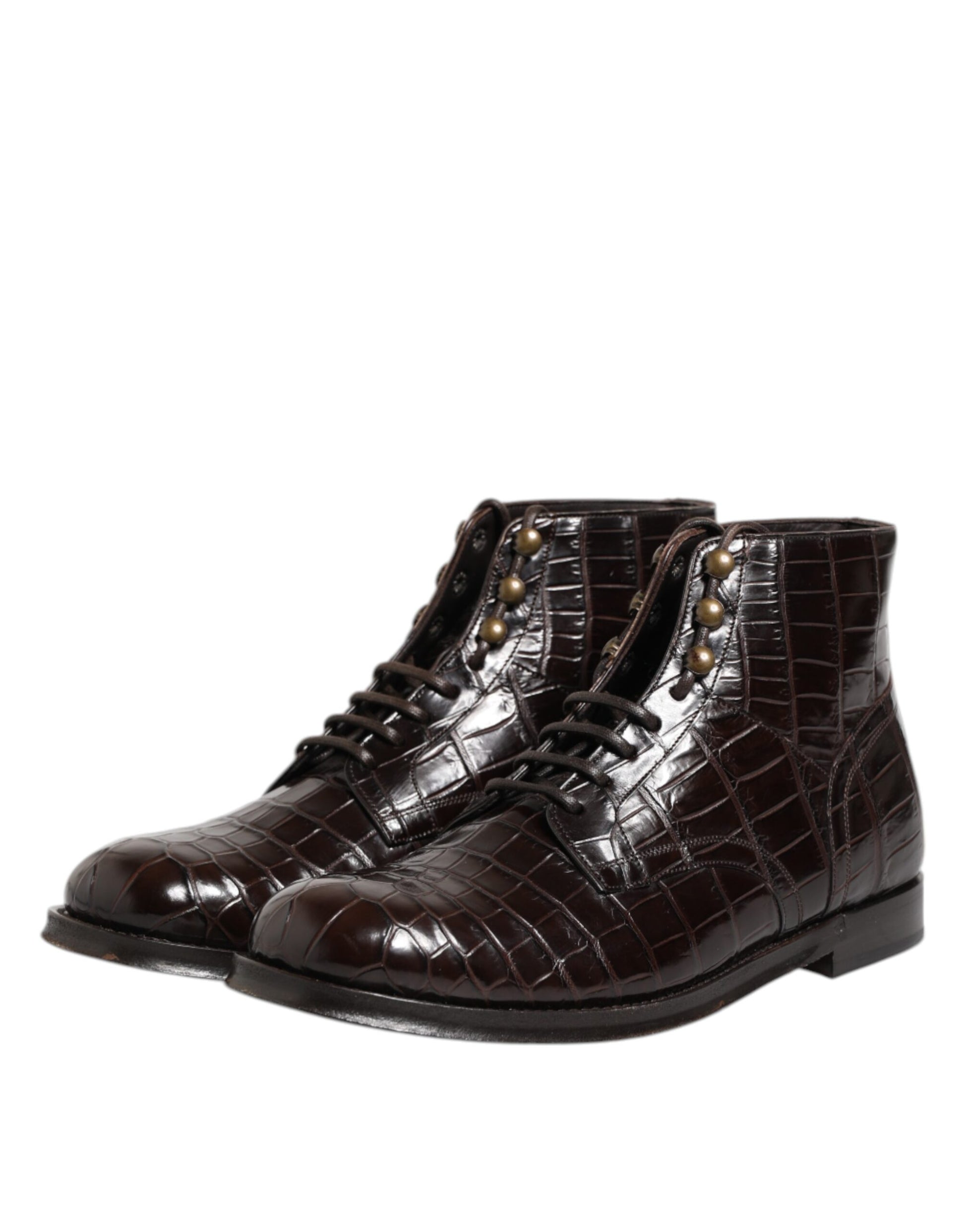 Dolce & Gabbana Dark Brown Leather Lace Up Short Boots Shoes by Dolce & Gabbana