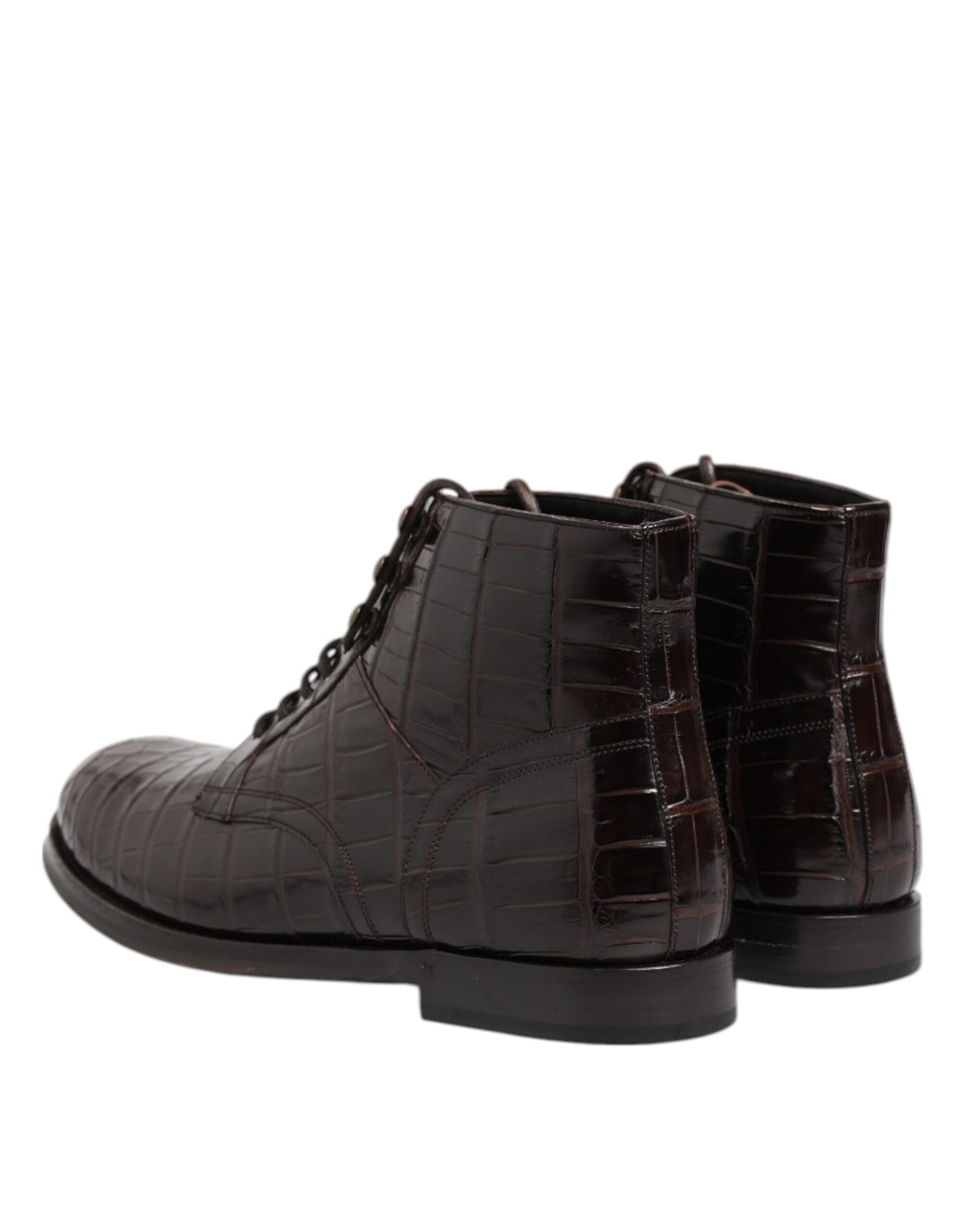 Dolce & Gabbana Dark Brown Leather Lace Up Short Boots Shoes by Dolce & Gabbana