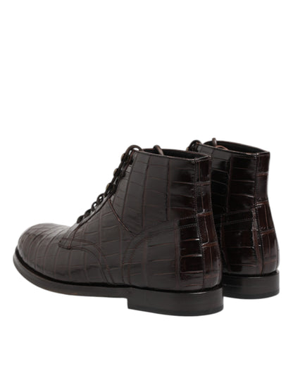 Dolce & Gabbana Dark Brown Leather Lace Up Short Boots Shoes by Dolce & Gabbana