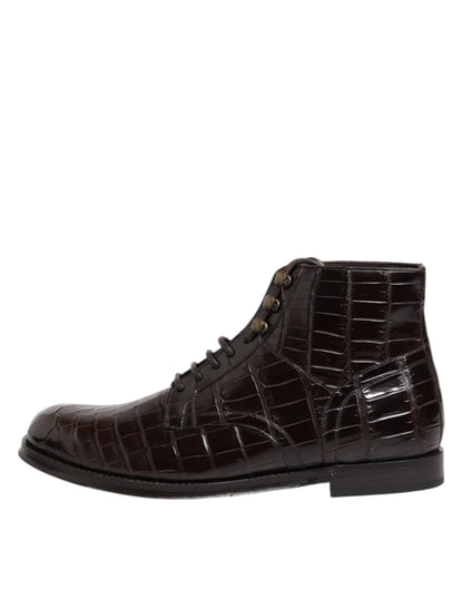 Dolce & Gabbana Dark Brown Leather Lace Up Short Boots Shoes by Dolce & Gabbana