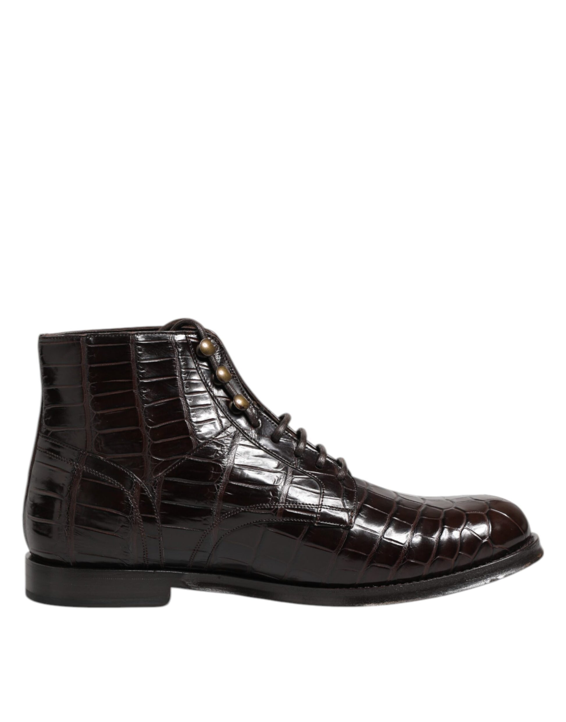 Dolce & Gabbana Dark Brown Leather Lace Up Short Boots Shoes by Dolce & Gabbana