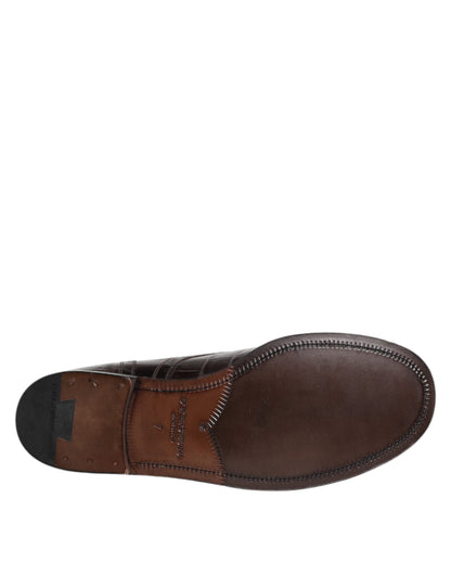Dolce & Gabbana Dark Brown Leather Lace Up Short Boots Shoes by Dolce & Gabbana