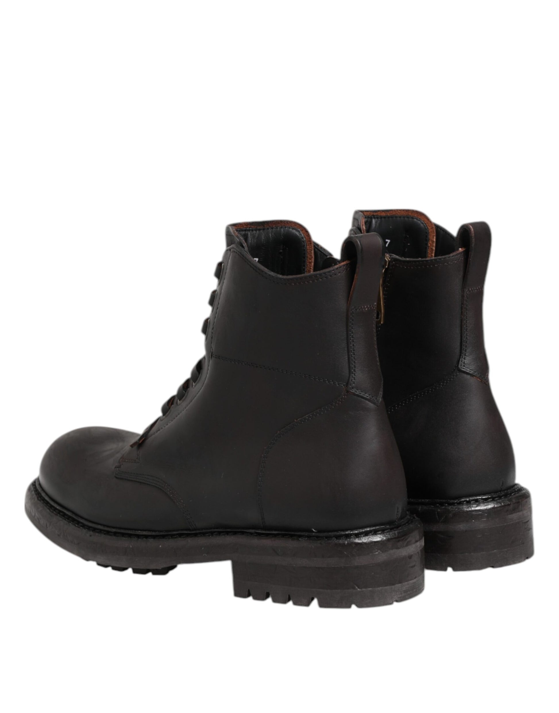 Dolce & Gabbana Dark Brown Leather Lace Up Mid Calf Boots Shoes by Dolce & Gabbana