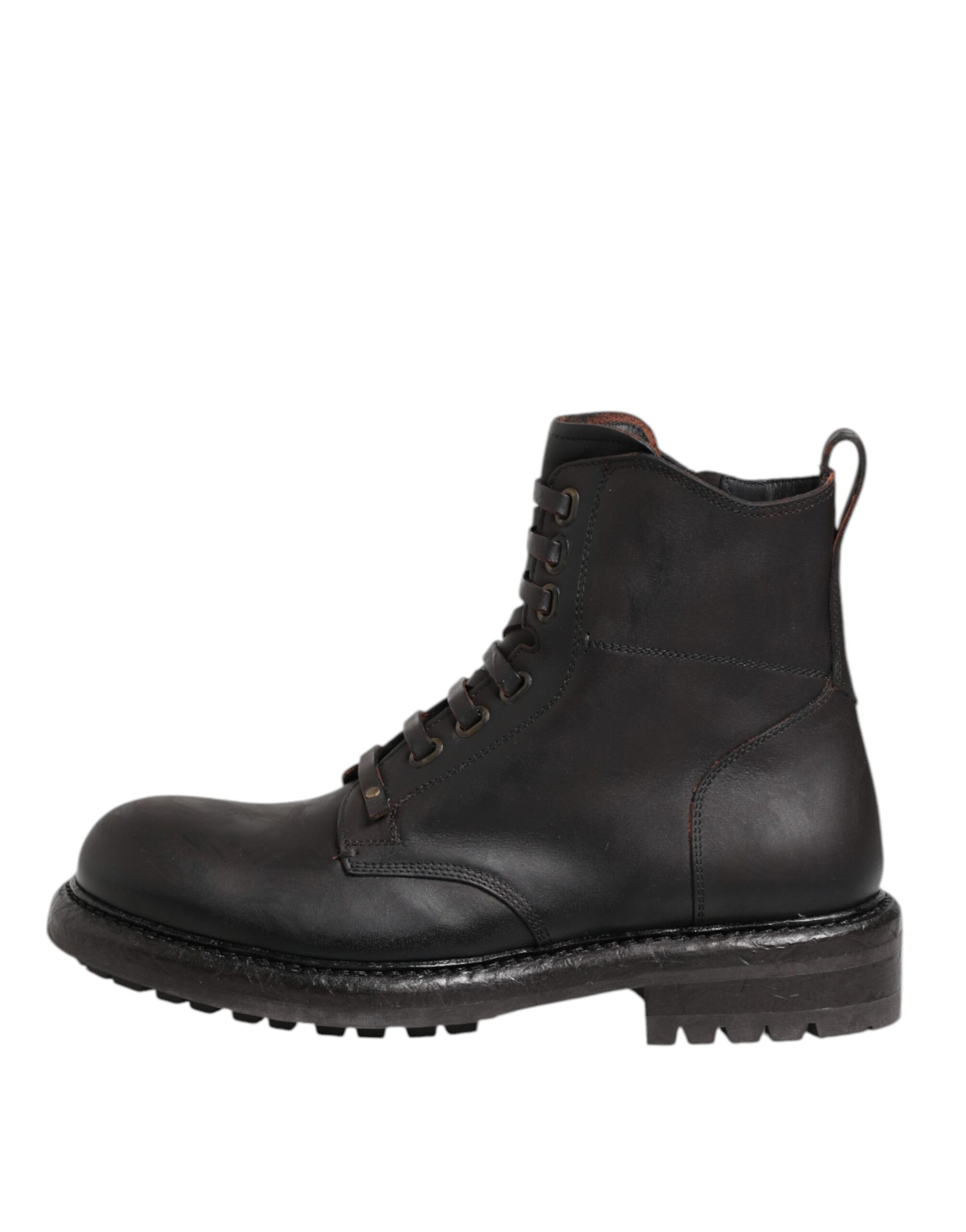 Dolce & Gabbana Dark Brown Leather Lace Up Mid Calf Boots Shoes by Dolce & Gabbana