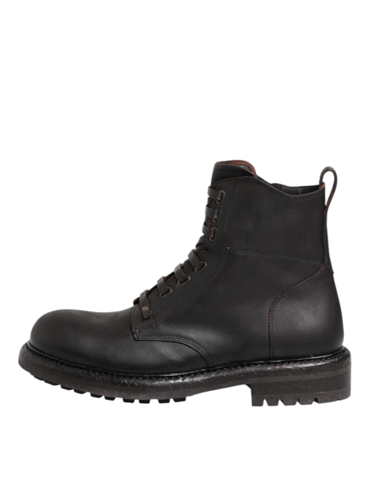 Dolce & Gabbana Dark Brown Leather Lace Up Mid Calf Boots Shoes by Dolce & Gabbana