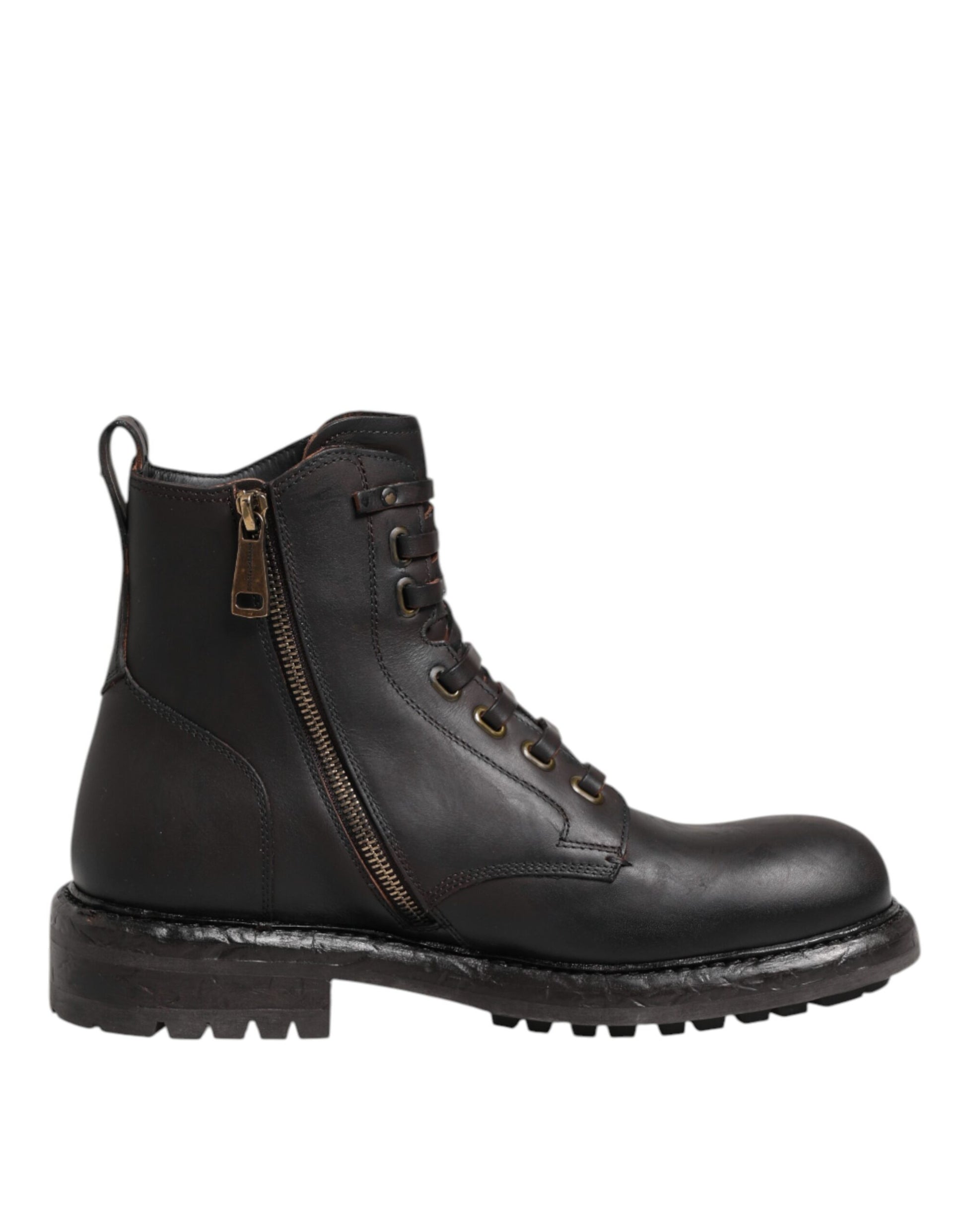 Dolce & Gabbana Dark Brown Leather Lace Up Mid Calf Boots Shoes by Dolce & Gabbana