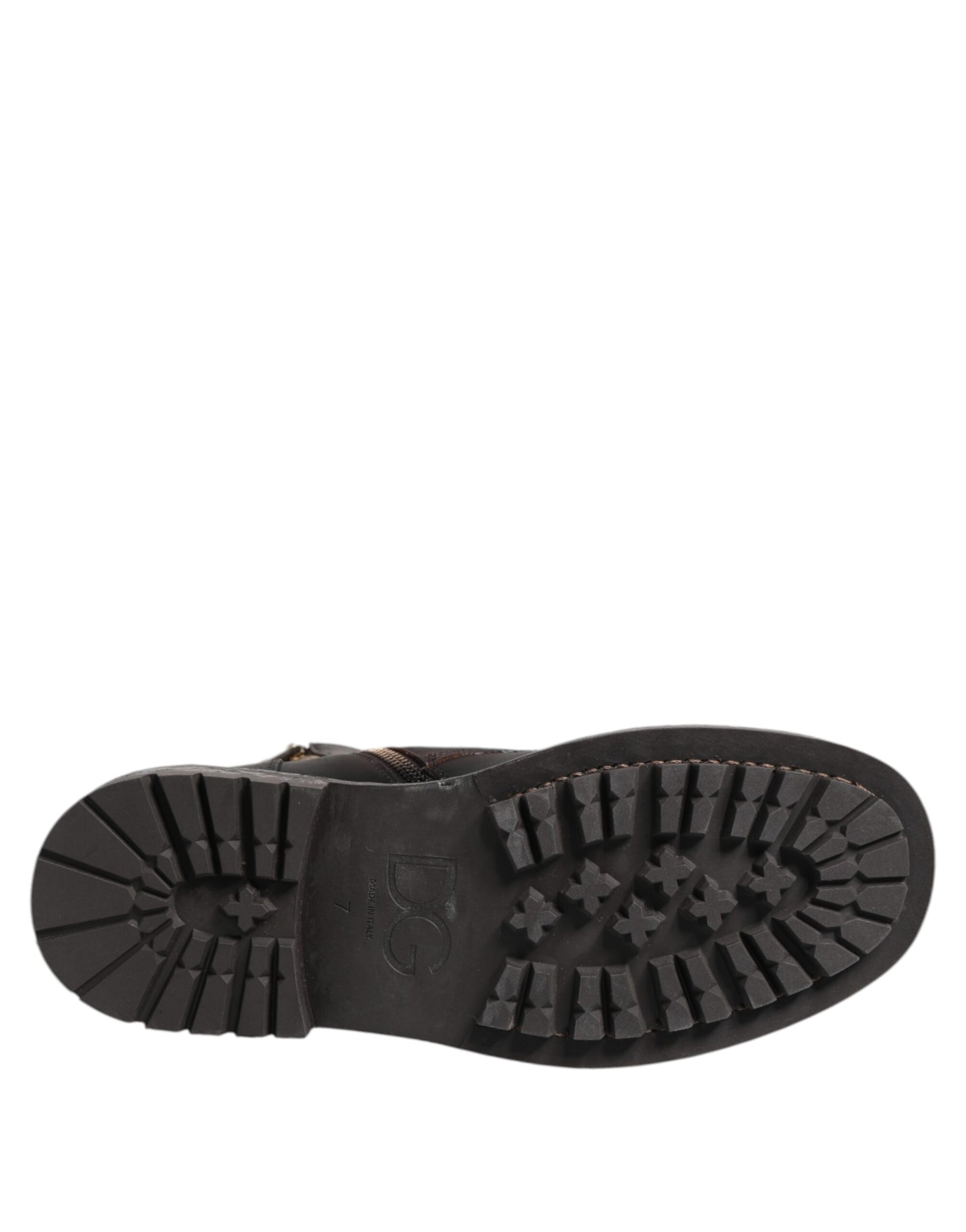 Dolce & Gabbana Dark Brown Leather Lace Up Mid Calf Boots Shoes by Dolce & Gabbana