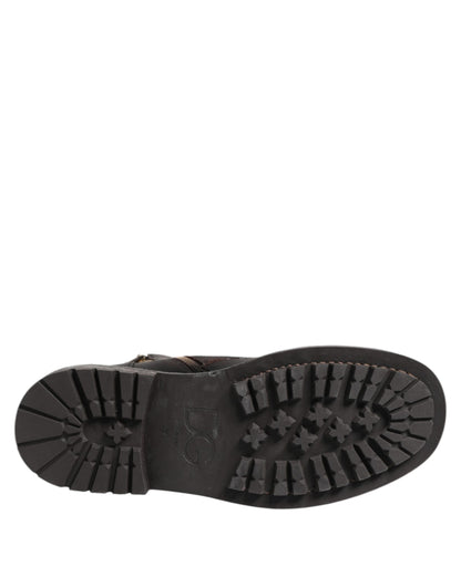 Dolce & Gabbana Dark Brown Leather Lace Up Mid Calf Boots Shoes by Dolce & Gabbana