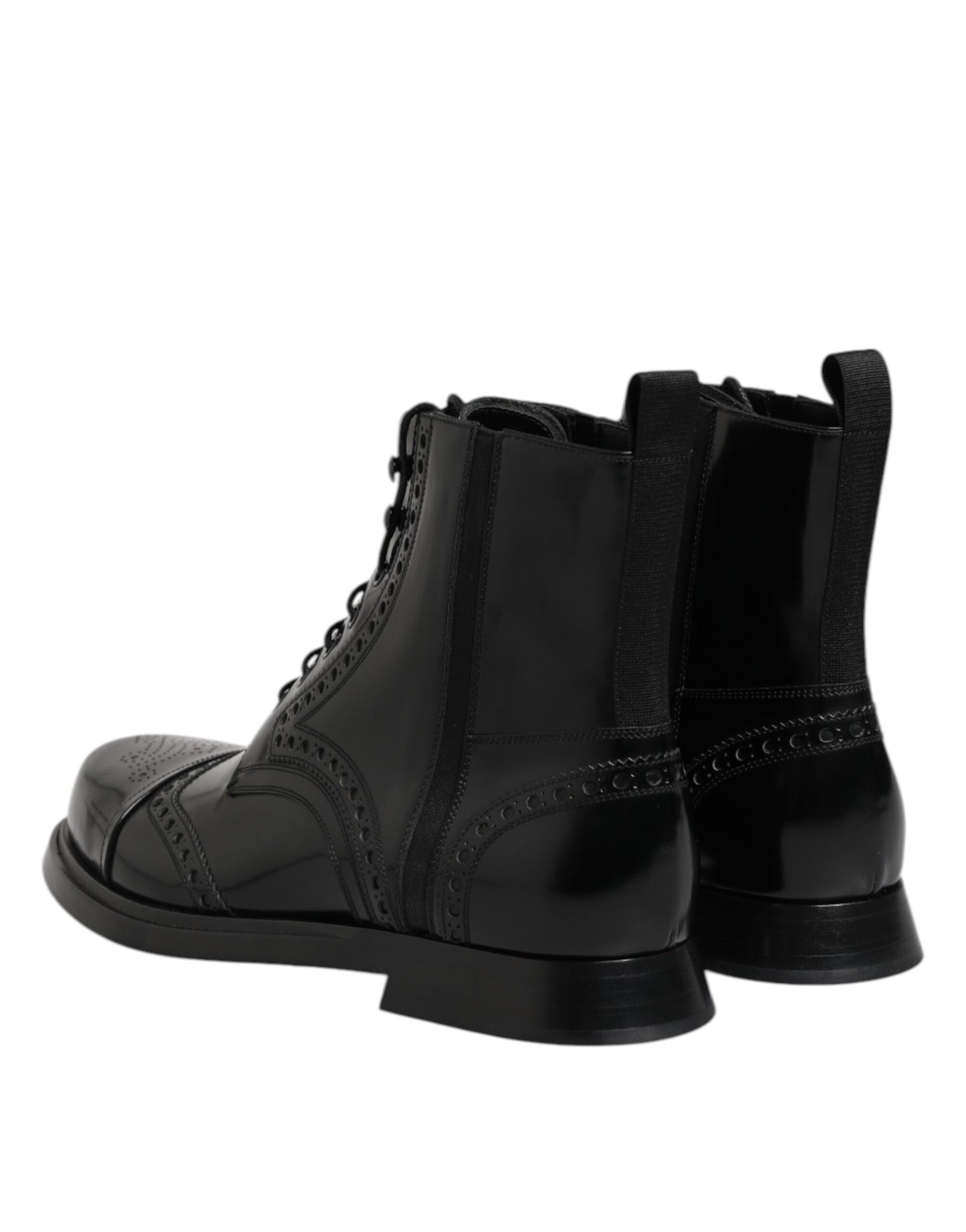 Dolce & Gabbana Black Leather Lace Up Mid Calf Boots Shoes by Dolce & Gabbana