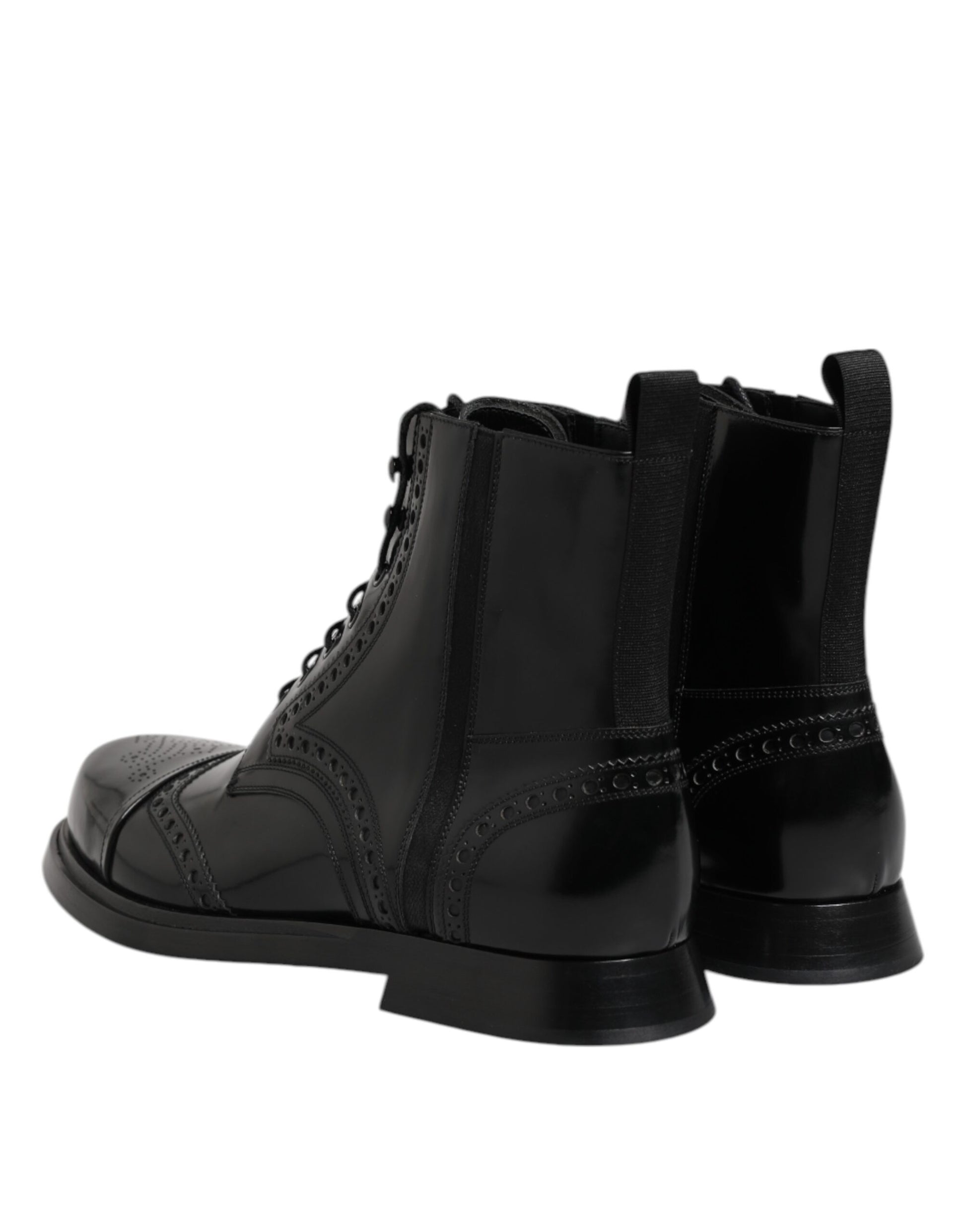 Dolce & Gabbana Black Leather Lace Up Mid Calf Boots Shoes by Dolce & Gabbana