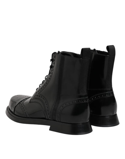 Dolce & Gabbana Black Leather Lace Up Mid Calf Boots Shoes by Dolce & Gabbana