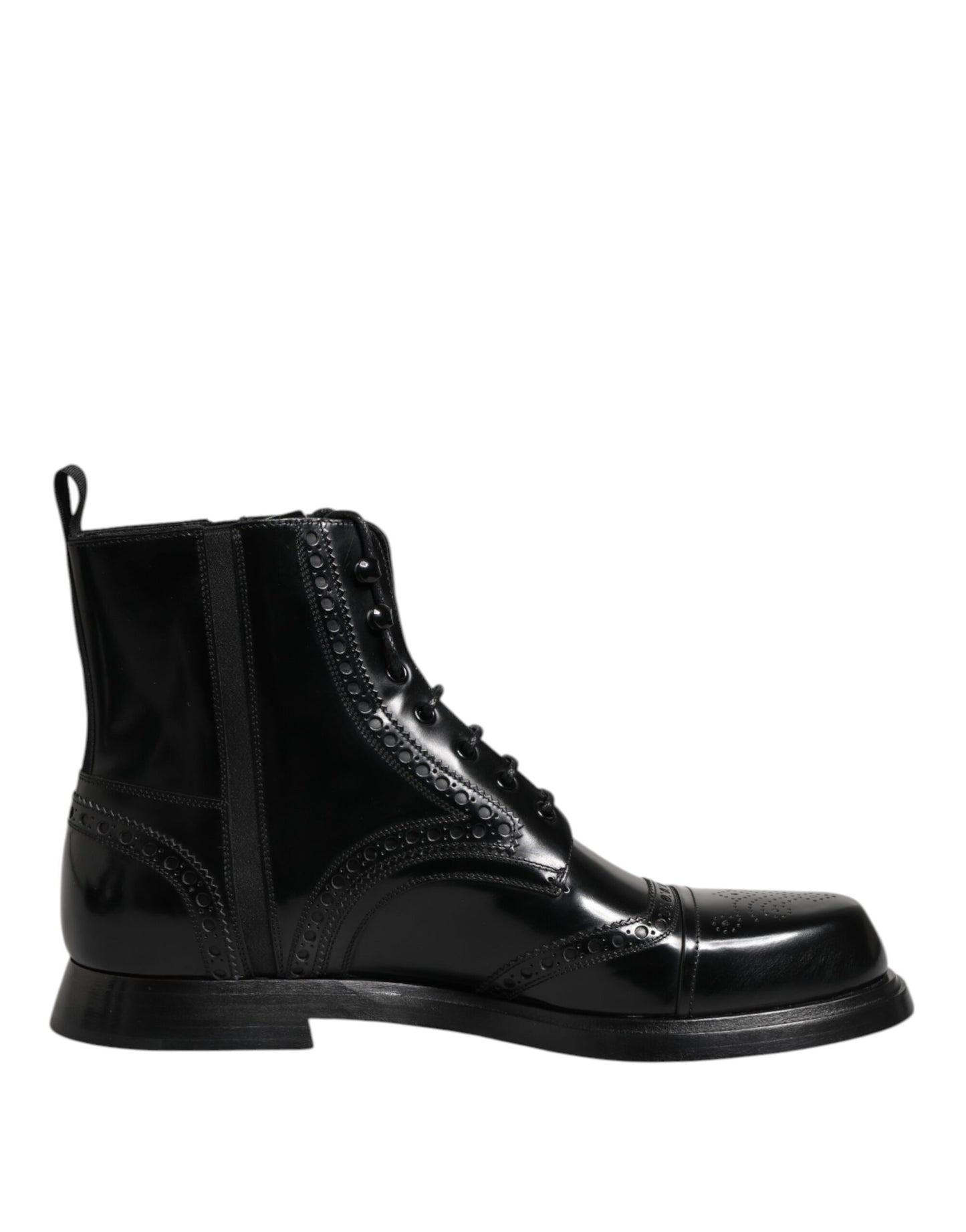 Dolce & Gabbana Black Leather Lace Up Mid Calf Boots Shoes by Dolce & Gabbana