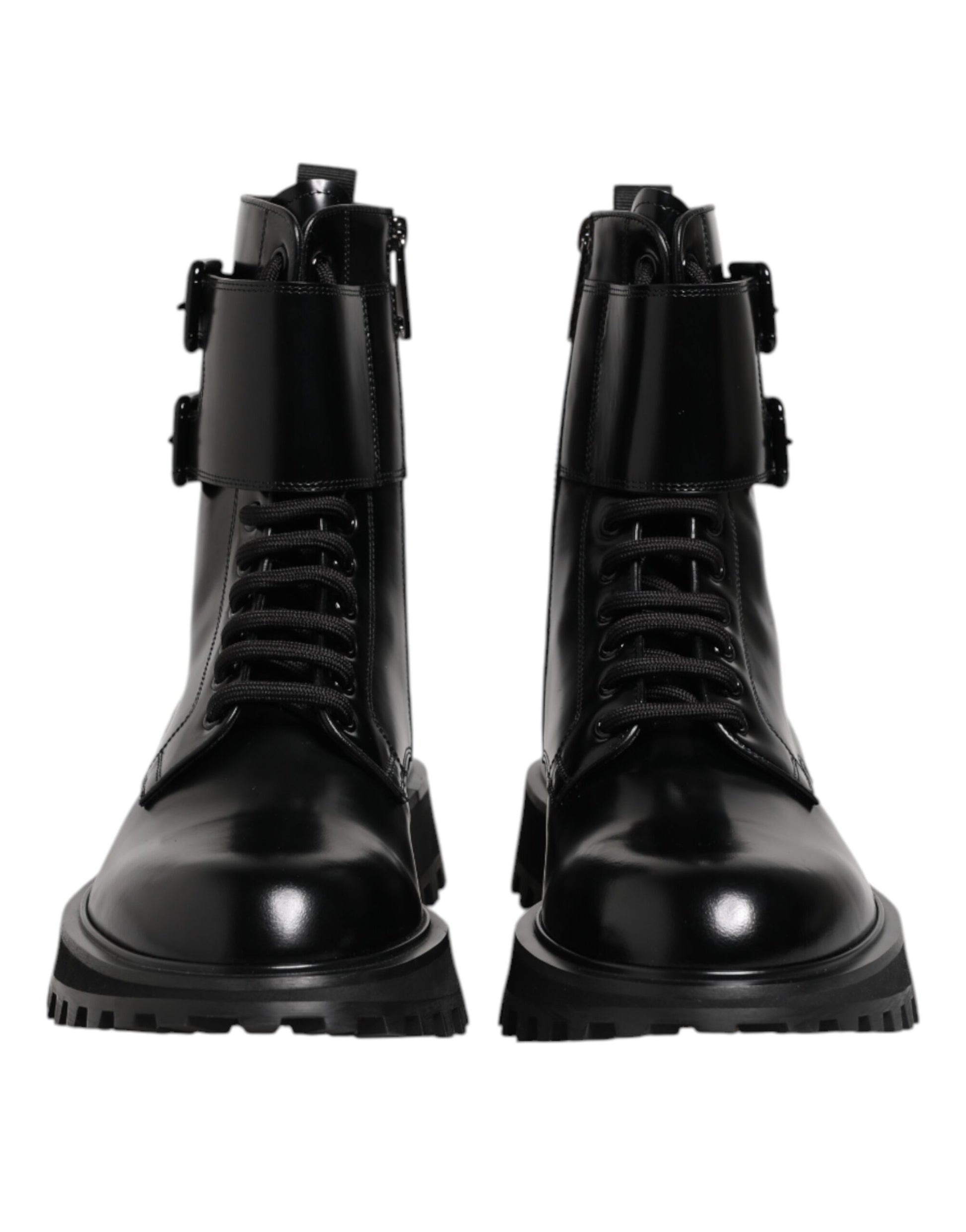 Dolce & Gabbana Black Leather Lace Up Mid Calf Boots Shoes by Dolce & Gabbana
