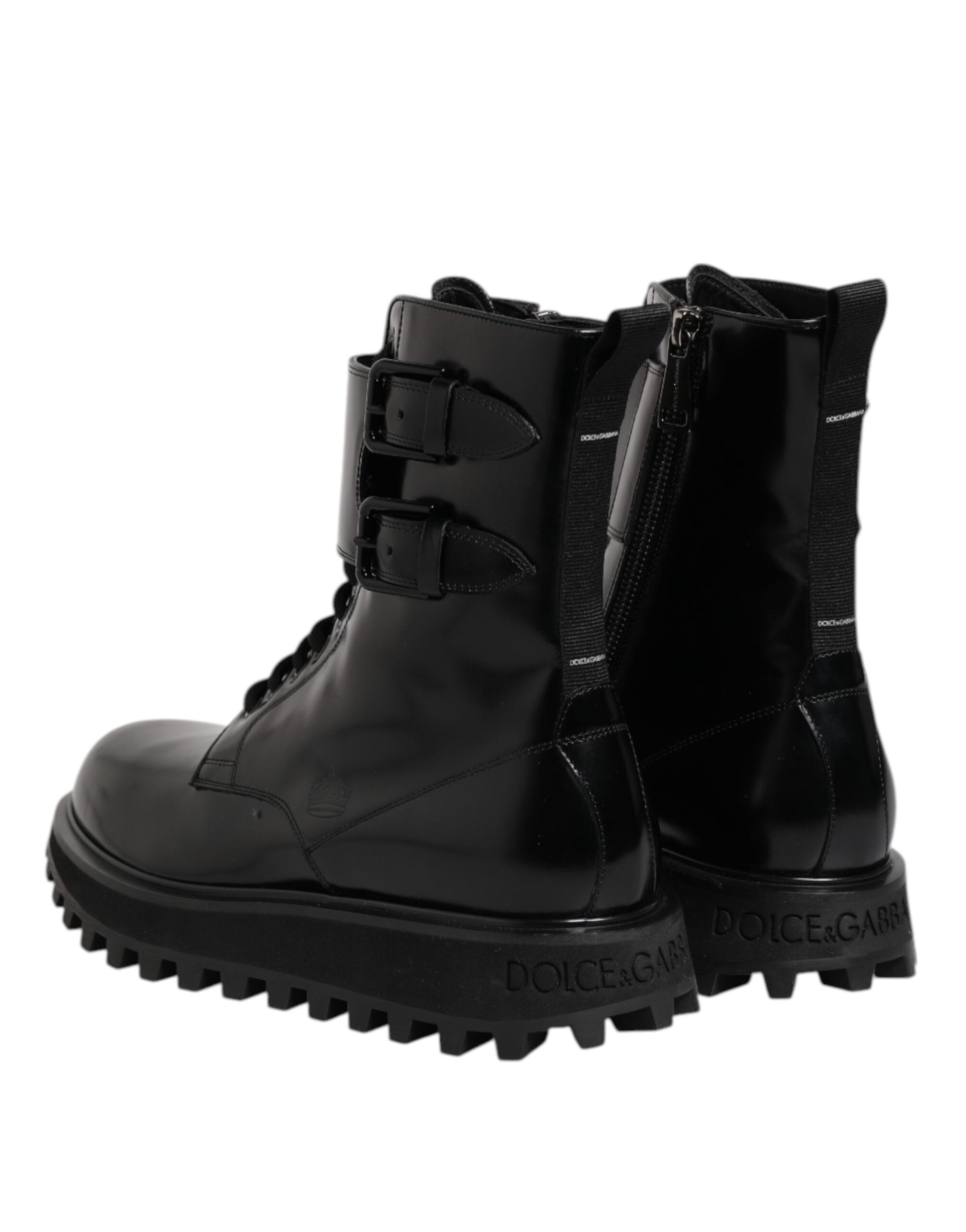 Dolce & Gabbana Black Leather Lace Up Mid Calf Boots Shoes by Dolce & Gabbana