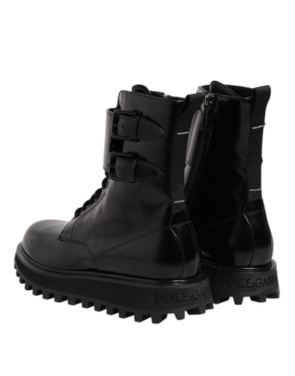 Dolce & Gabbana Black Leather Lace Up Mid Calf Boots Shoes by Dolce & Gabbana