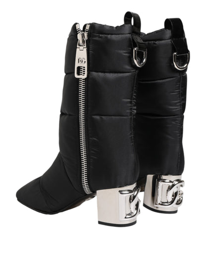 Dolce & Gabbana Black Padded Mid Calf Logo Heel Boots Shoes by Dolce & Gabbana