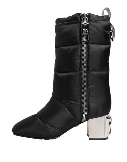 Dolce & Gabbana Black Padded Mid Calf Logo Heel Boots Shoes by Dolce & Gabbana