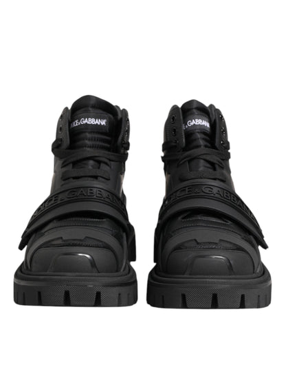 Dolce & Gabbana Black Leather Trekking Sneakers Boots Shoes by Dolce & Gabbana