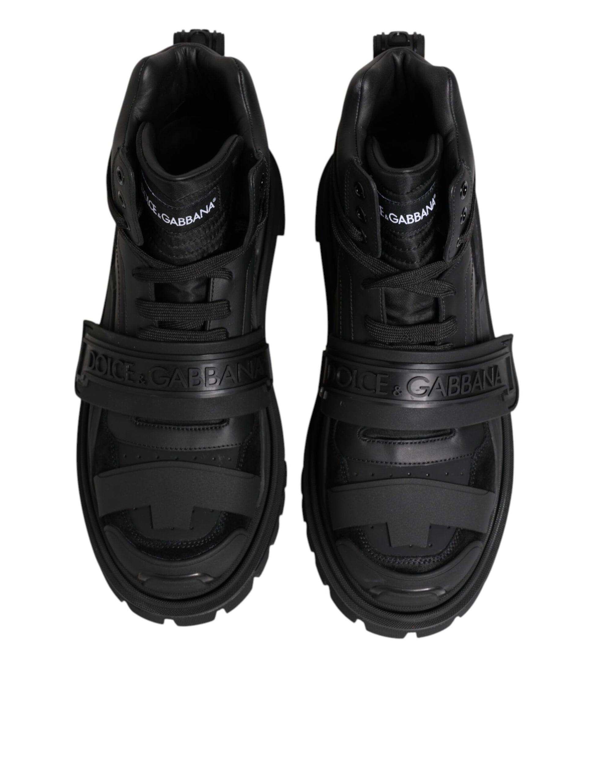 Dolce & Gabbana Black Leather Trekking Sneakers Boots Shoes by Dolce & Gabbana