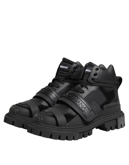 Dolce & Gabbana Black Leather Trekking Sneakers Boots Shoes by Dolce & Gabbana