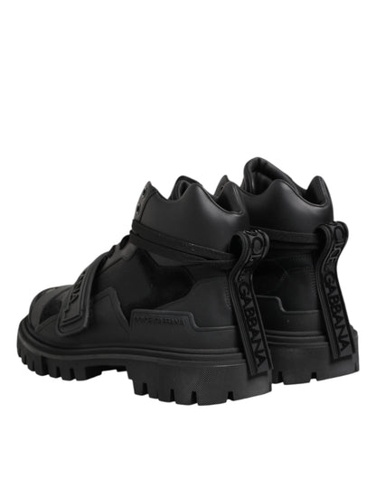 Dolce & Gabbana Black Leather Trekking Sneakers Boots Shoes by Dolce & Gabbana