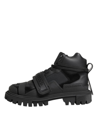 Dolce & Gabbana Black Leather Trekking Sneakers Boots Shoes by Dolce & Gabbana