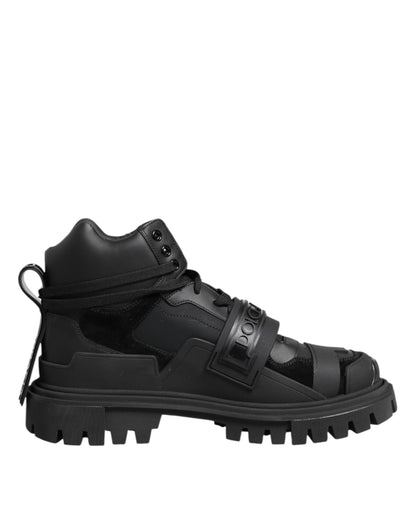 Dolce & Gabbana Black Leather Trekking Sneakers Boots Shoes by Dolce & Gabbana