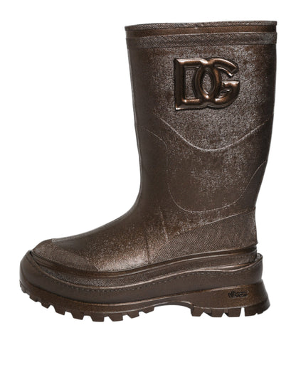Dolce & Gabbana Metallic Brown Pull On Rain Boots Shoes by Dolce & Gabbana