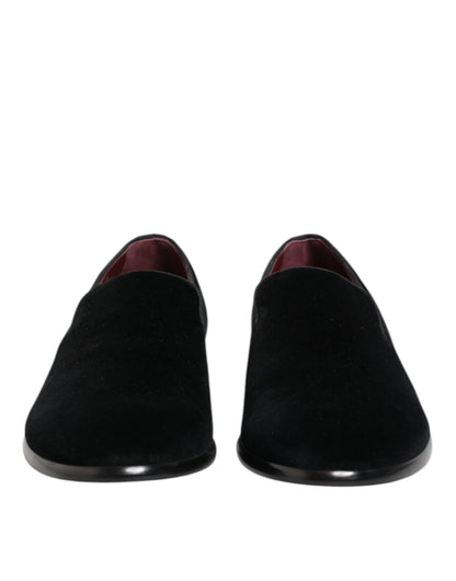Dolce &amp; Gabbana Black Velvet Loafers Formal Men Dress Shoes