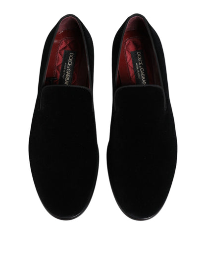 Dolce &amp; Gabbana Black Velvet Loafers Formal Men Dress Shoes