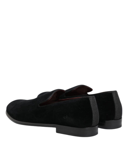 Dolce &amp; Gabbana Black Velvet Loafers Formal Men Dress Shoes
